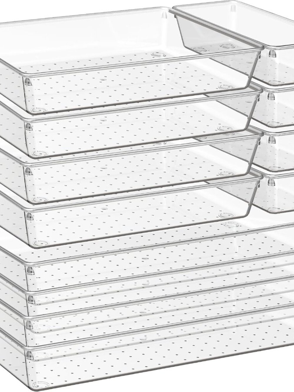12 Pack Large Clear Plastic Drawer Organizer Trays | MULTI-USE Acrylic Drawer St